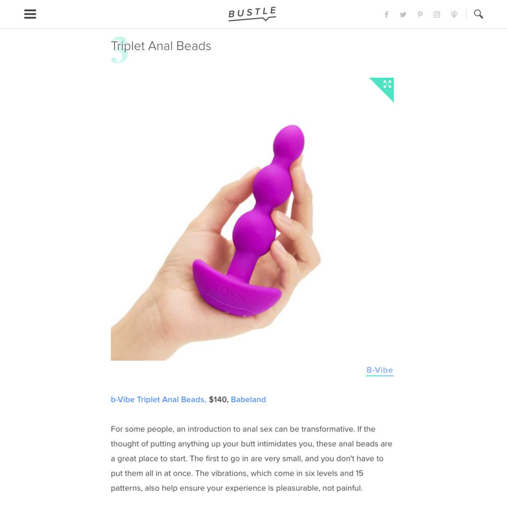 b-Vibe Triplet Anal Beads featured on Bustle as a unique sex toy to fix bedroom problems