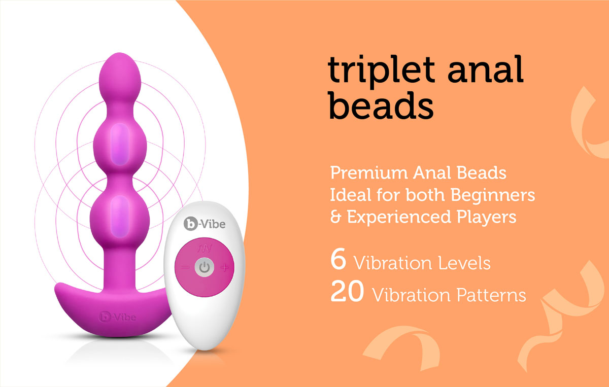 The b-Vibe Triplet Anal Beads are a set of three vibrating anal beads