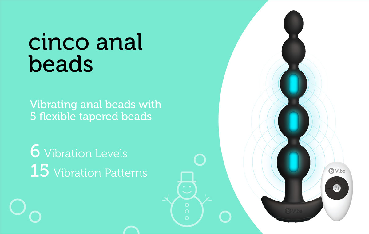 The b-Vibe Cinco Anal Beads are a collection of 5 vibrating anal beads