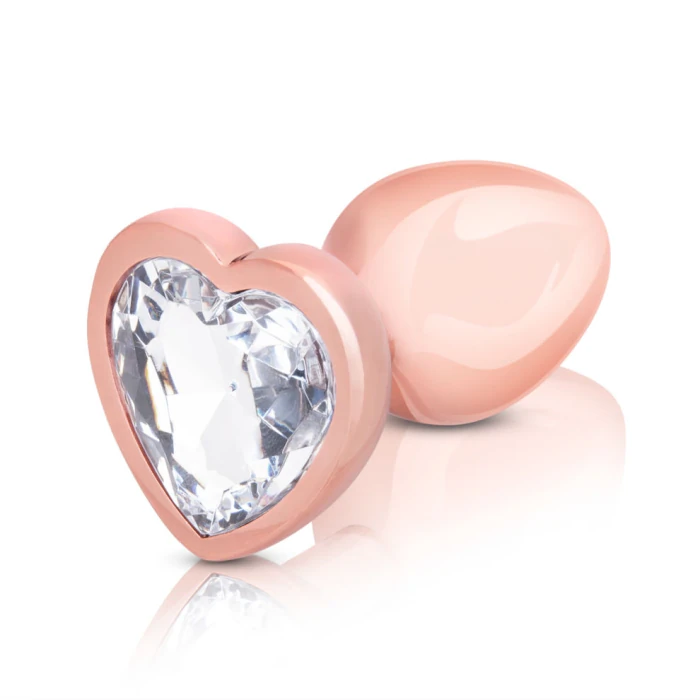 B-Vibe Rose Gold Anal Plug With Clear Heart Stone