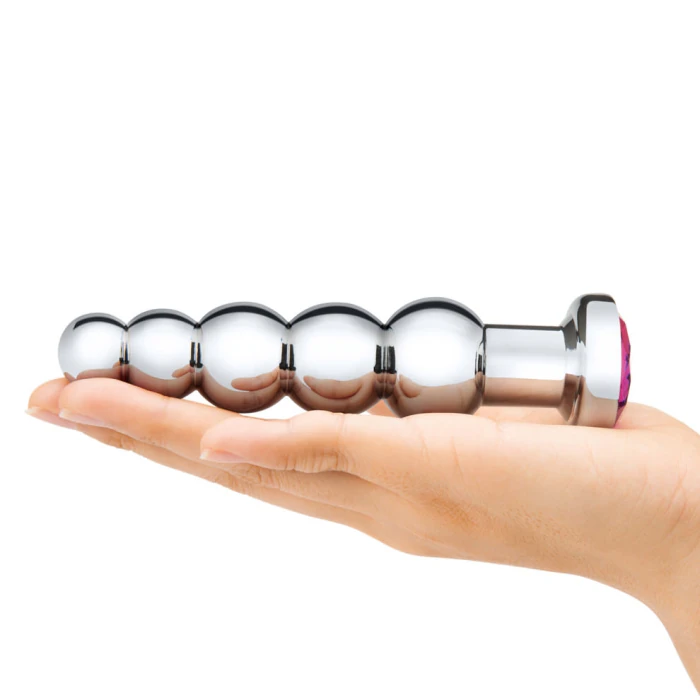 Silver Anal Beads with Purple Stone - Best Jewel Anal Beads