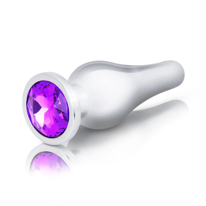 B-Vibe Silver Anal Plug With Purple Round Stone Small