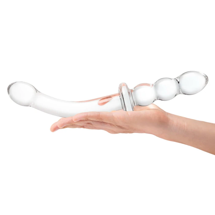 Glas Toy 12 Inch Girthy Ribbed G-Spot Glass Dildo with Handle Grip | b-Vibe