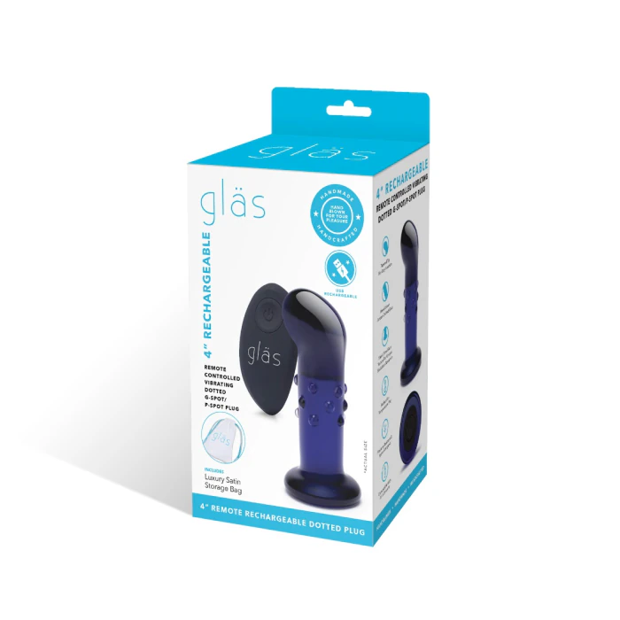 Glas Toy 4 Inch Rechargeable Remote-Controlled Vibrating Glass Dotted Butt  Plug