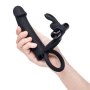 6 Inch Realistic Vibrating Rabbit Double Penetration Strap-On Cock Ring