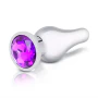B-Vibe Silver Anal Plug With Purple Round Stone Largeb-Vibe Silver Anal Plug With Purple Round Stone Large