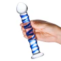 Glas Toy 7.5 Inch Blue Spiral Glass Dildo