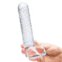 Glas Toy Eight Inch Realistic Ribbed Glass G-Spot Dildo with Balls