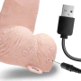 Lux Fetish Fully Adjustable Unisex Six Inch USB Rechargeable Strap-On with Balls Flesh