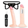 Lux Fetish Three Piece Strap-On Pegging Set with Harness and 6.5 Inch Realistic Vibrating Dildo and 6 Inch Slim Anal Dildo