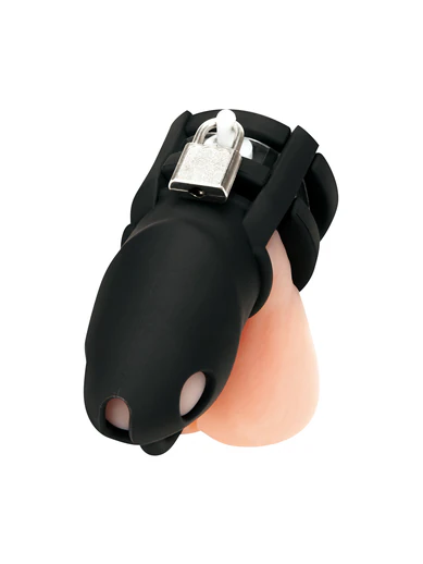 small 2 inch silicone cock cage with ball divider - black