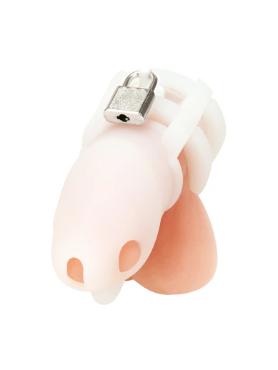 small 2 inch silicone cock cage with ball divider - white