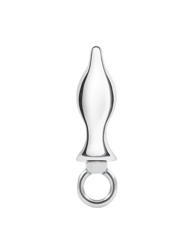 2.5 inch stainless steel tapered butt plug with loop hardware