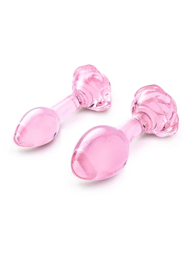 pink roses glass butt plug training set