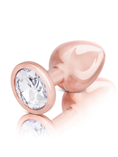 rose gold metal anal plug with clear crystal stone