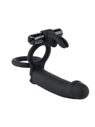 6 Inch realistic vibrating rabbit double penetration strap-on cock ring
