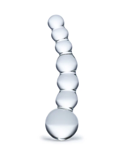 5” curved glass beaded dildo