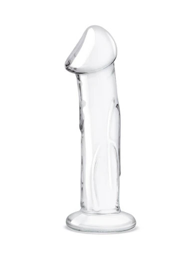 6” glass dildo with veins & flat base