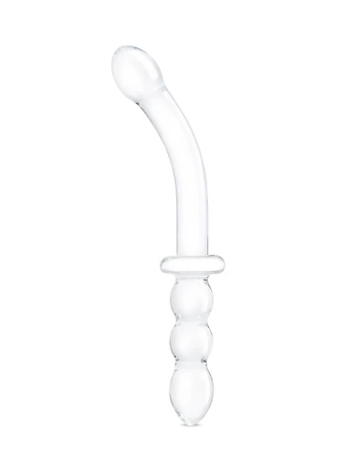 12” girthy ribbed g-spot glass dildo with handle grip