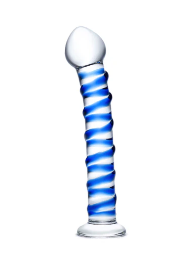 7.5 Inch blue spiral glass dildo