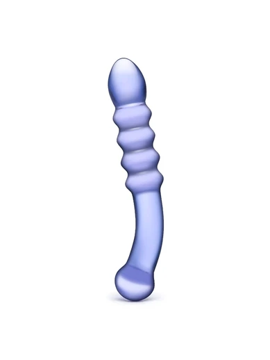 9 Inch purple rain ribbed glass dildo