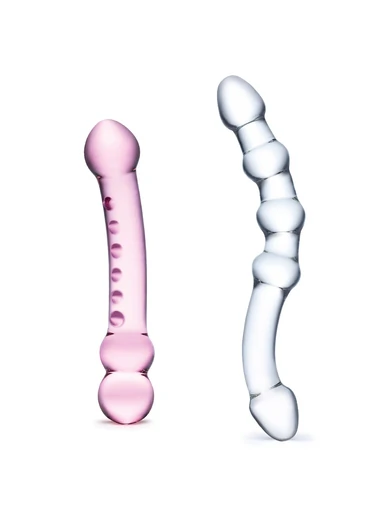 2PC double pleasure glass dildo set
