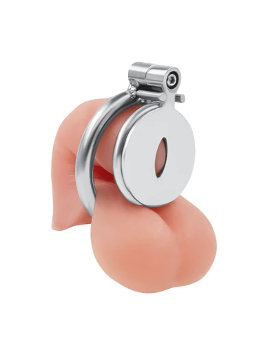 stainless steel flat inverted chastity cage with cats eye