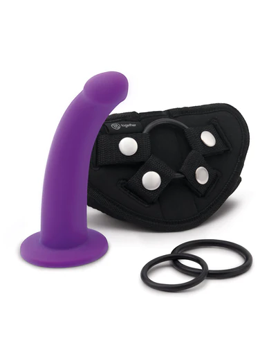 TILT 6.5 inch vibrating silicone dildo & harness set