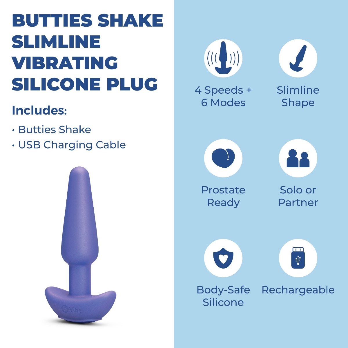 b-Vibe Butties Shake Slimline Vibrations Plug – 10 Modi, wasserdicht, USB-aufladbar und ergonomisch. Jetzt offiziell bestellen!  Exklusive bei RaiX Shop Konstanz kaufen.