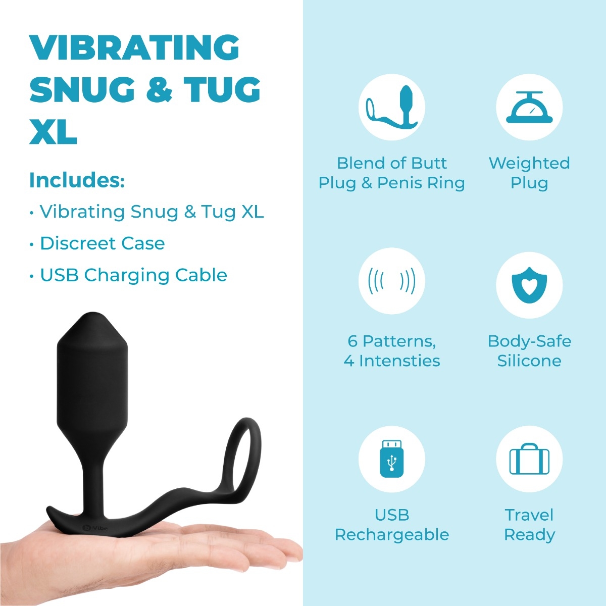 b-Vibe Vibrating Snug & Tug XL | Hybrid Cockring & Analplug. Exklusive bei RaiX Shop Konstanz kaufen