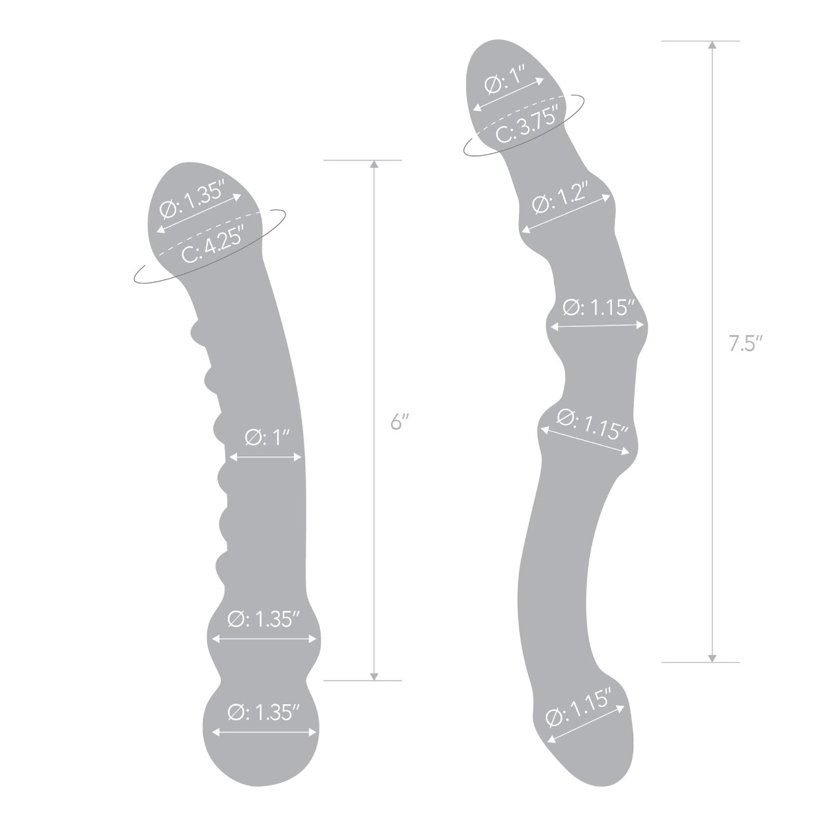 2PC double pleasure glass dildo set