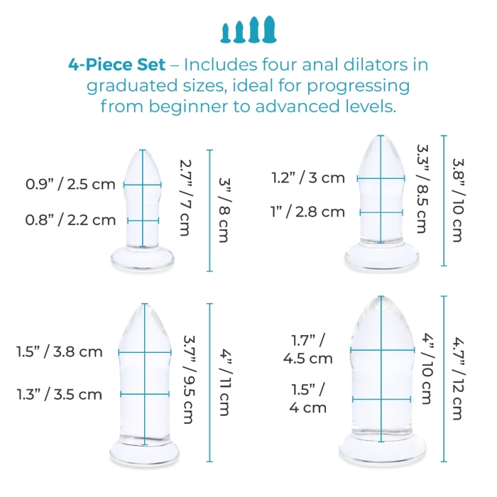Glass Anal Dilators Set: New 4-Piece Glass Butt Plug Set | b-Vibe Glass Anal Dilators Set: New 4-Piece Glass Butt Plug Set | b-Vibe