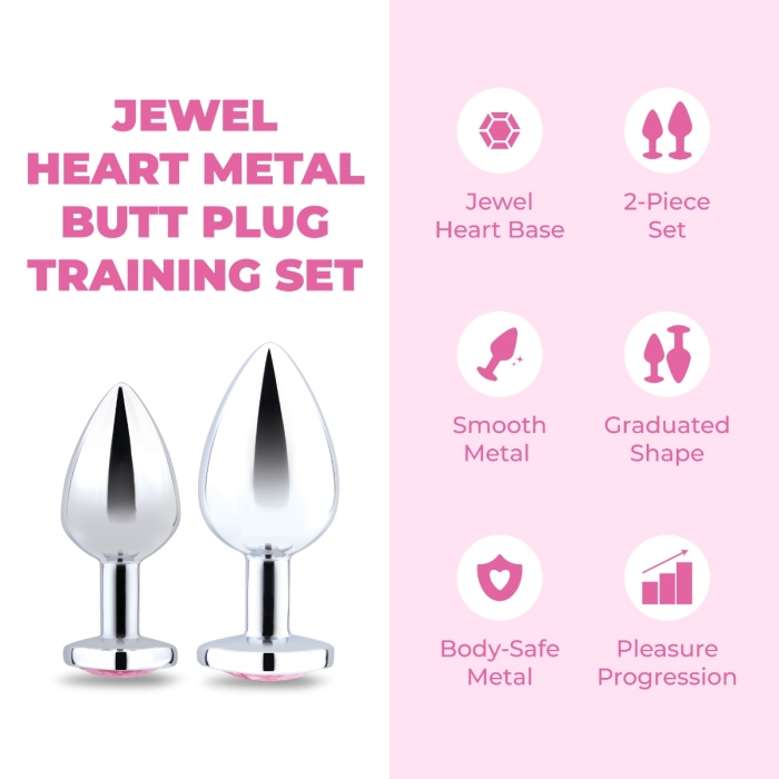 Jewel Heart Metal Butt Plug Training Set (NEW)