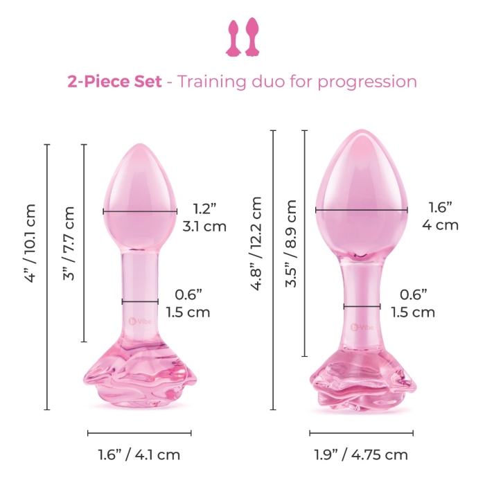 Pink Roses Glass Butt Plug Training Set (NEW)