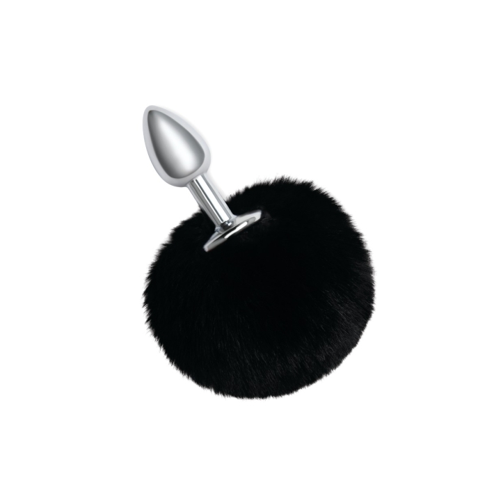 WhipSmart 2.5 Inch Furry Tales Black Bunny Tail Metal Butt Plug