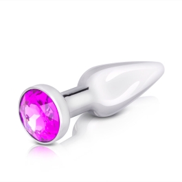 Thick Silver Anal Plug with Purple Stone - Purple Gem Butt Plug