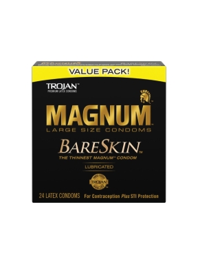Trojan Magnum BareSkin Large Size 24 Count Lubricated Latex Condoms