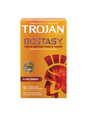 Trojan Ecstasy Ultra Ribbed 10 Count Lubricated Latex Condoms