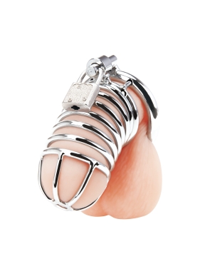 deluxe chastity stainless steel cock cage - silver