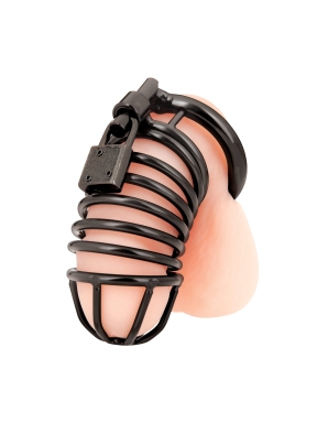 deluxe chastity stainless steel cock cage - black