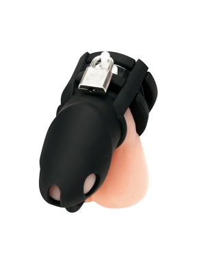 small 2 inch silicone cock cage with ball divider - black