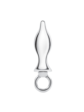 2.5 inch stainless steel tapered butt plug with loop hardware