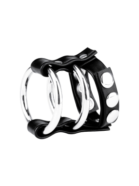 Double Metal Cock Ring With Adjustable Snap Ball Strap