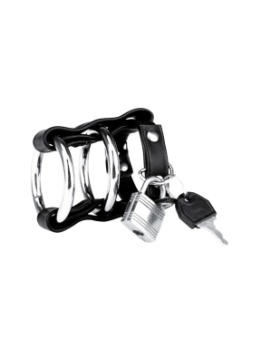 Double Metal Cock Ring With Locking Ball Strap