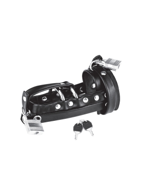 Gimp Cock Locking Chastity Sheath With Double Metal Cock Ring
