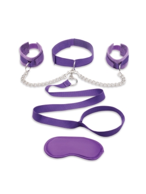 Collar, Cuffs & Leash Set with Satin Blindfold