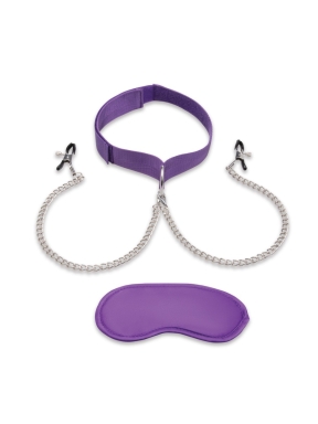 Collar & Nipple Clamps with Satin Blindfold
