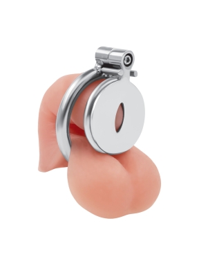 stainless steel flat inverted chastity cage with cats eye