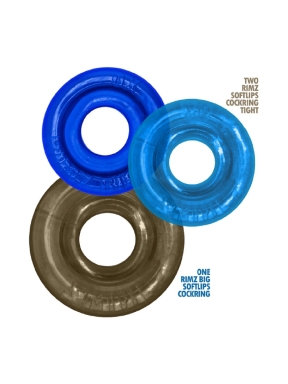 Oxballs Rimringz Multi Size Cock Ring 3-Pack Set - Cool Blue