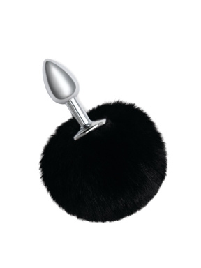 2.5 Inch  Furry Tales Black Bunny Tail Metal Butt Plug